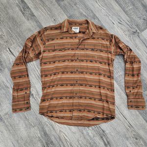 Ariat Retro Fit Western Button Up Shirt Mens L Aztec Sienna Brown Work Cowboy